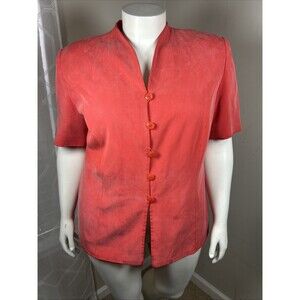 Donna Sands Silk Blouse 18W Red Button Front Career Office Work Top Professional